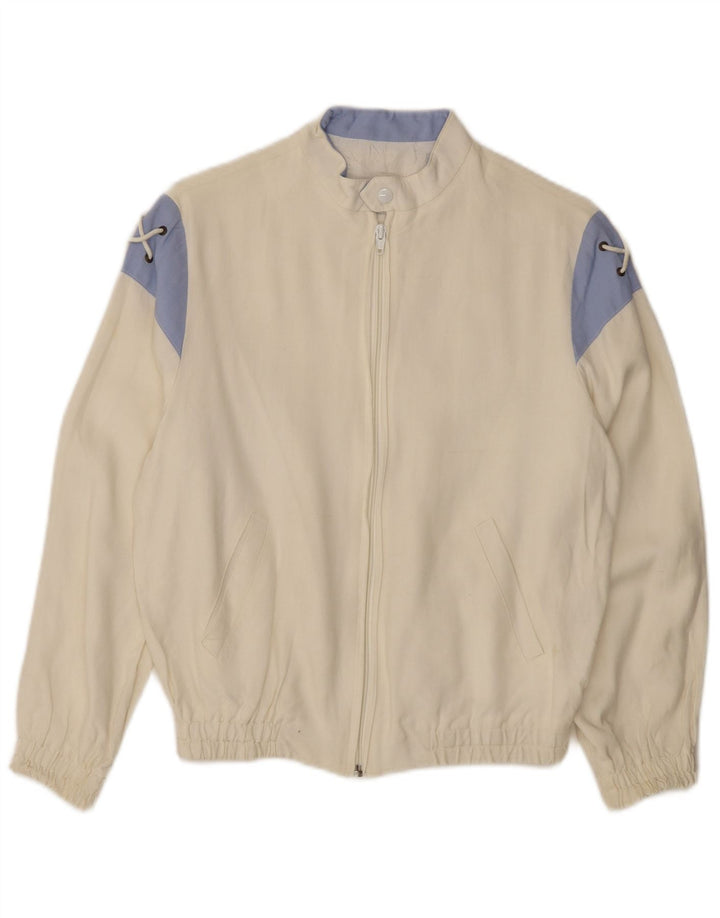 Γυναικείο μπουφάν VINTAGE Bomber UK 12 Medium Off White Colorblock Viscose