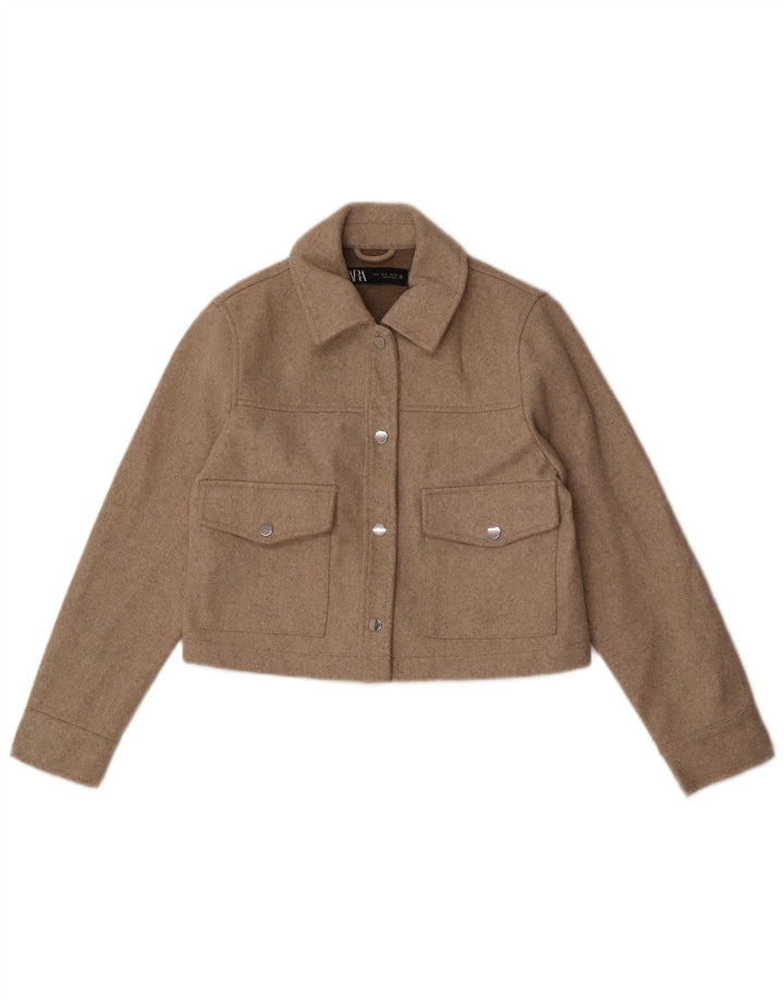 Zara Γυναικείο Crop Bomber Jacket UK 10 Small Beige Flecked