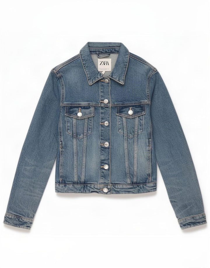 Zara Γυναικείο Τζιν Μπουφάν UK 10 Small Blue Cotton