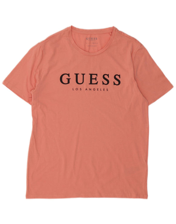 Ανδρικό γραφικό μπλουζάκι Guess Top UK 42 μεγάλο ροζ βαμβακερό