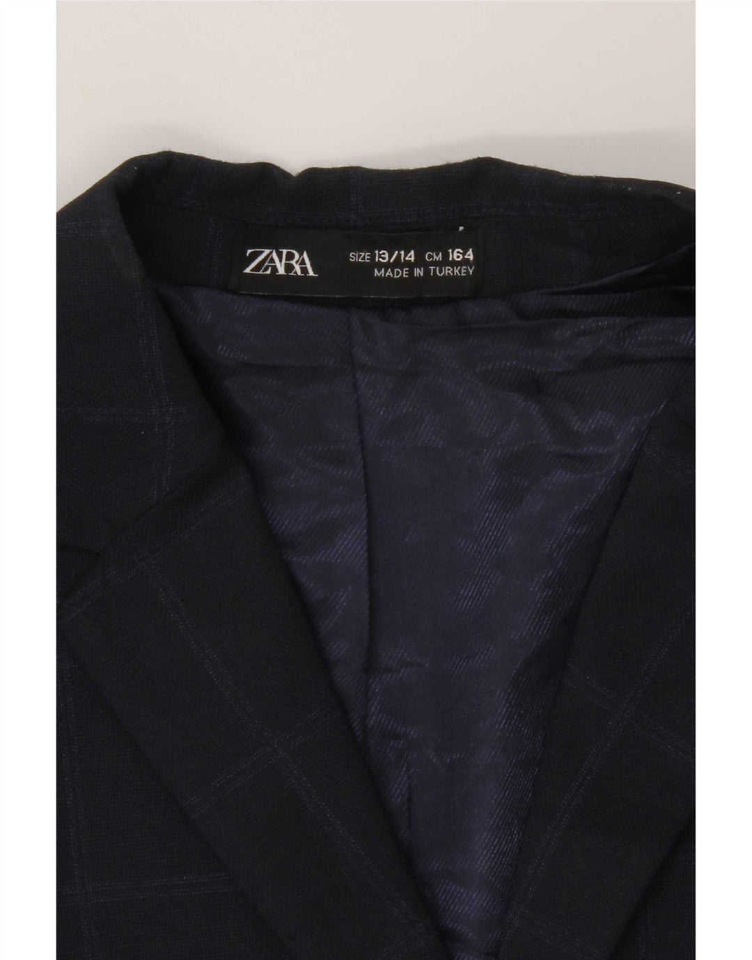 Zara Boys 2 Button Blazer Jacket 13-14 Years Navy Blue Check Polyester
