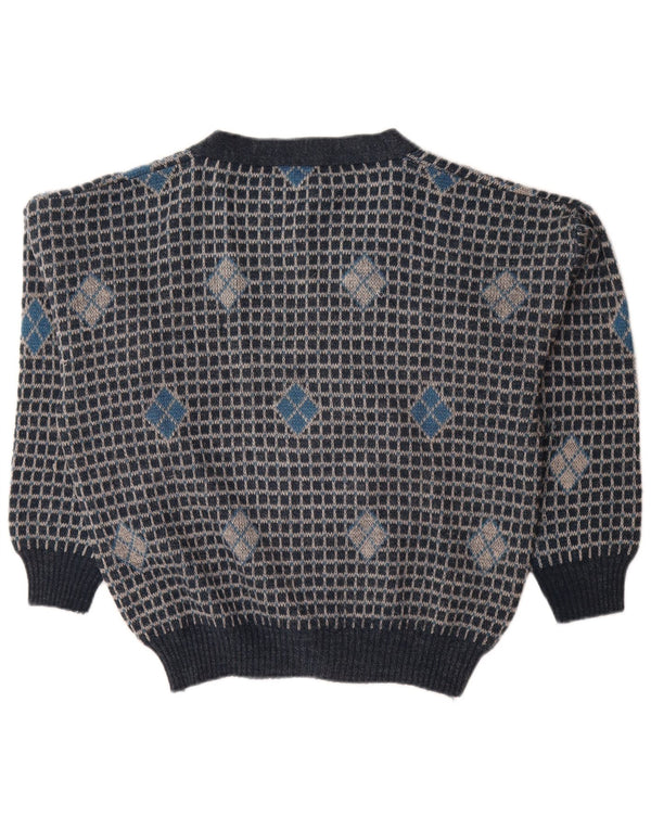 Vintage Ανδρικό Ζακέτα πουλόβερ Loose Fit IT 50 Medium Navy Blue Geometric