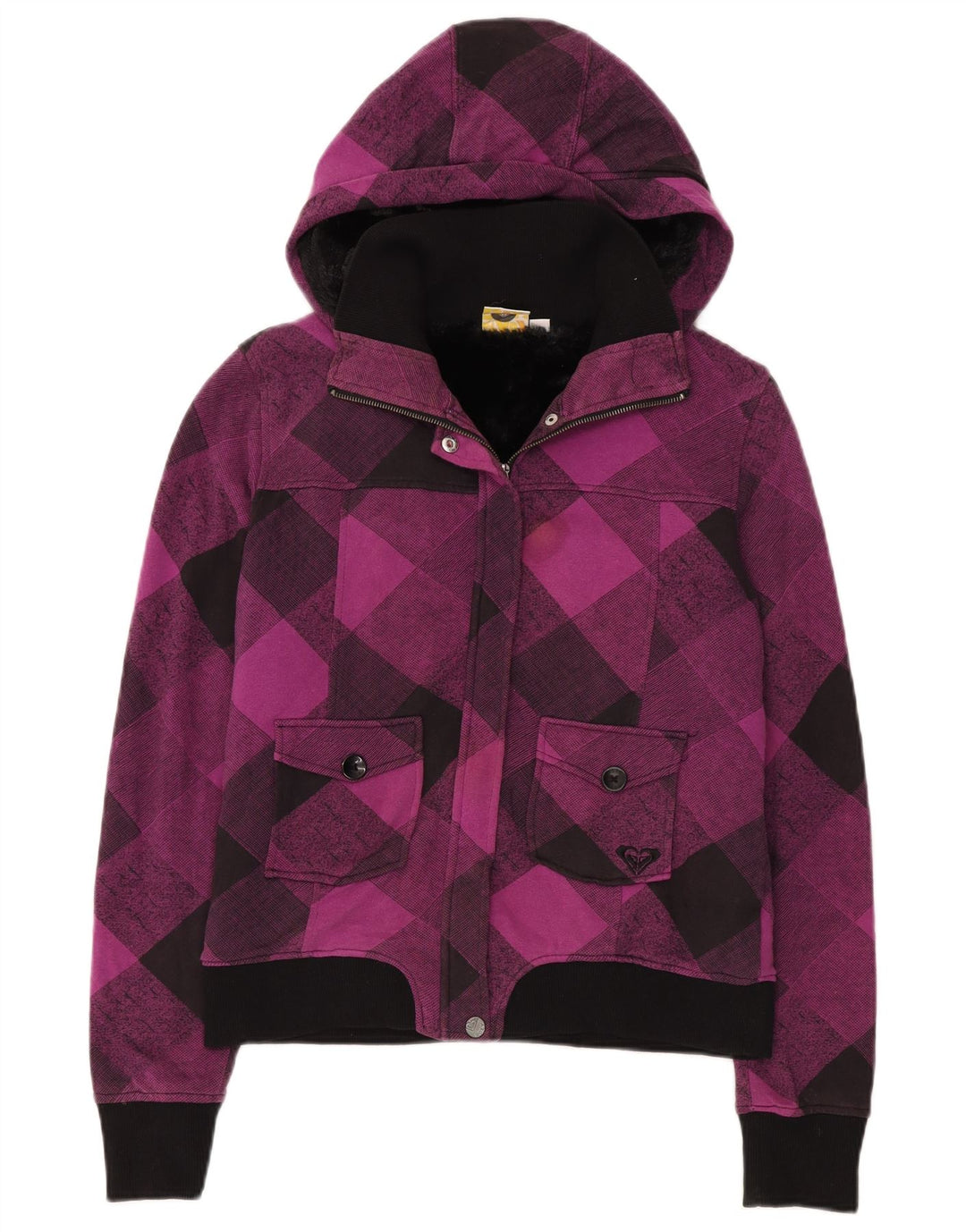 Γυναικείο Roxy Hooded Bomber Jacket UK 12 Medium Purple Check Cotton