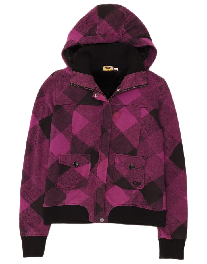 Γυναικείο Roxy Hooded Bomber Jacket UK 12 Medium Purple Check Cotton