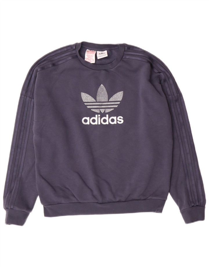 Γυναικείο γραφικό φούτερ ADIDAS Jumper UK 12 Medium Navy Blue Cotton