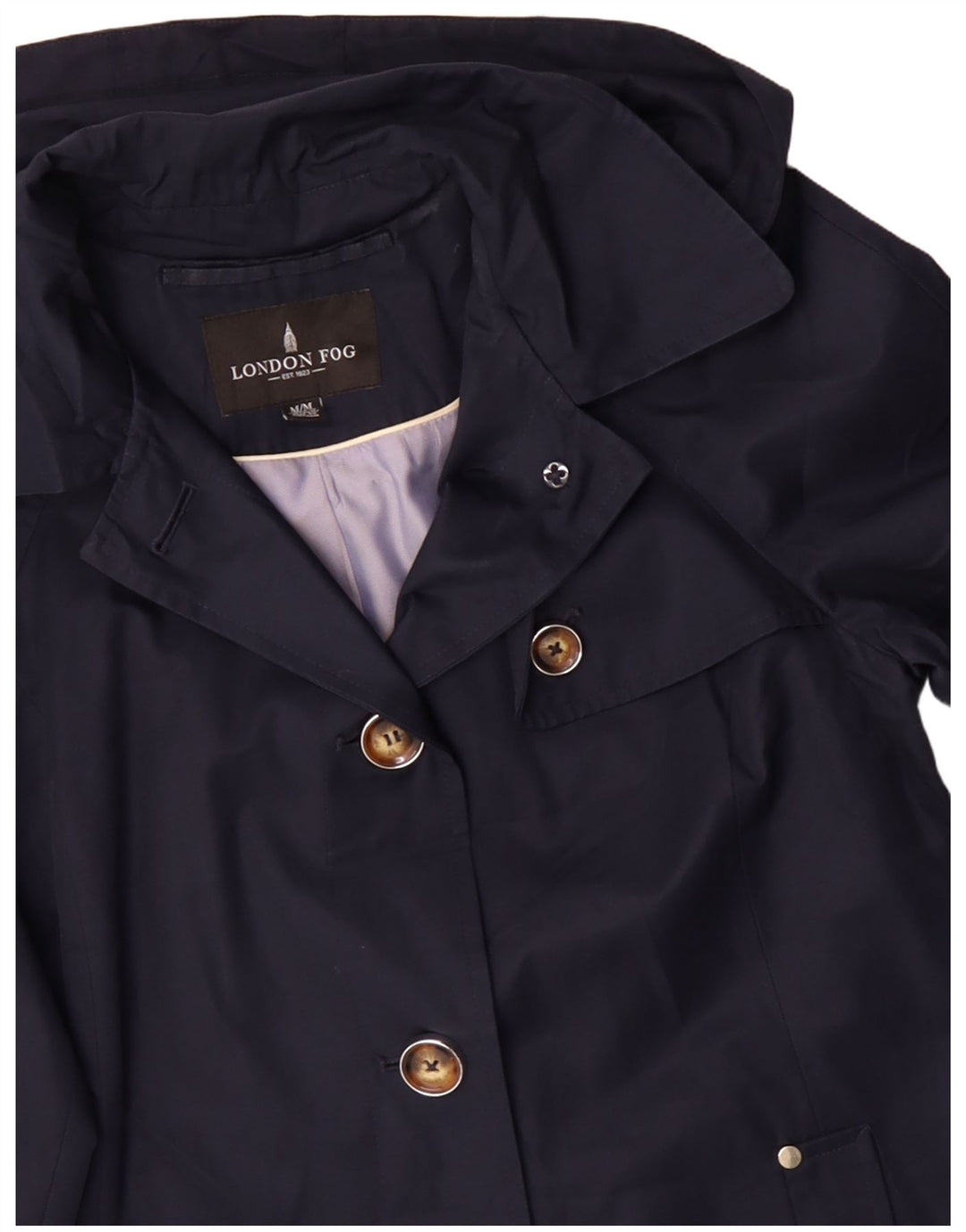 LONDON FOG Γυναικεία καμπαρντίνα με κουκούλα UK 14 Medium Navy Blue Cotton