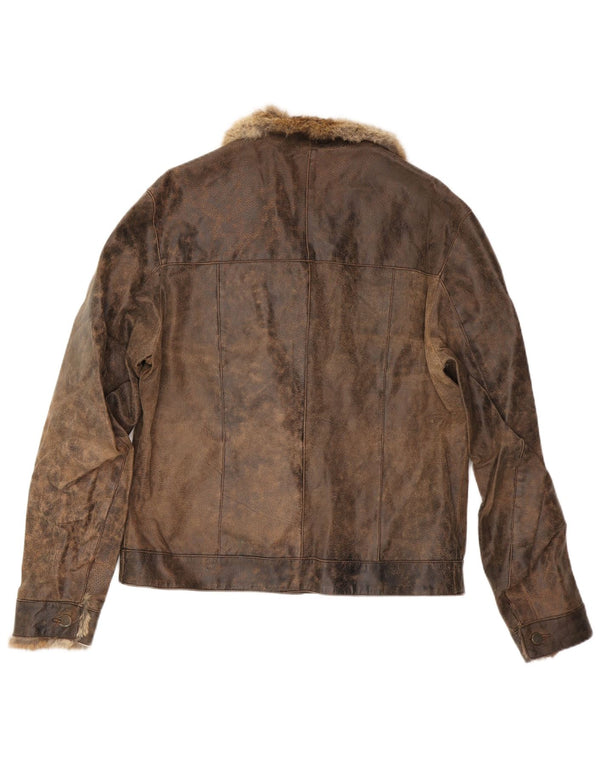 MAYS Ανδρικό Δερμάτινο Μπουφάν UK 40 Μεγάλο Καφέ Δερμάτινο