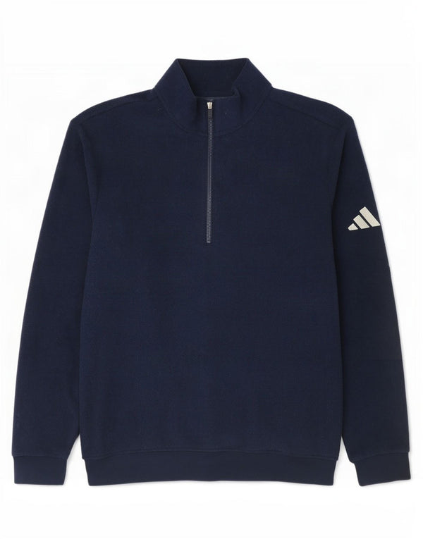 Adidas Mens Zip Neck Fleece Jumper Medium Navy Blue Polyester