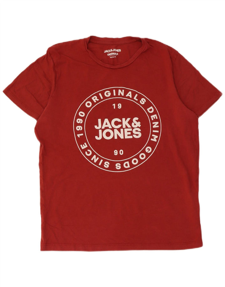 JACK & JONES Ανδρικό γραφικό μπλουζάκι με κανονική εφαρμογή, μεσαίο κόκκινο βαμβακερό