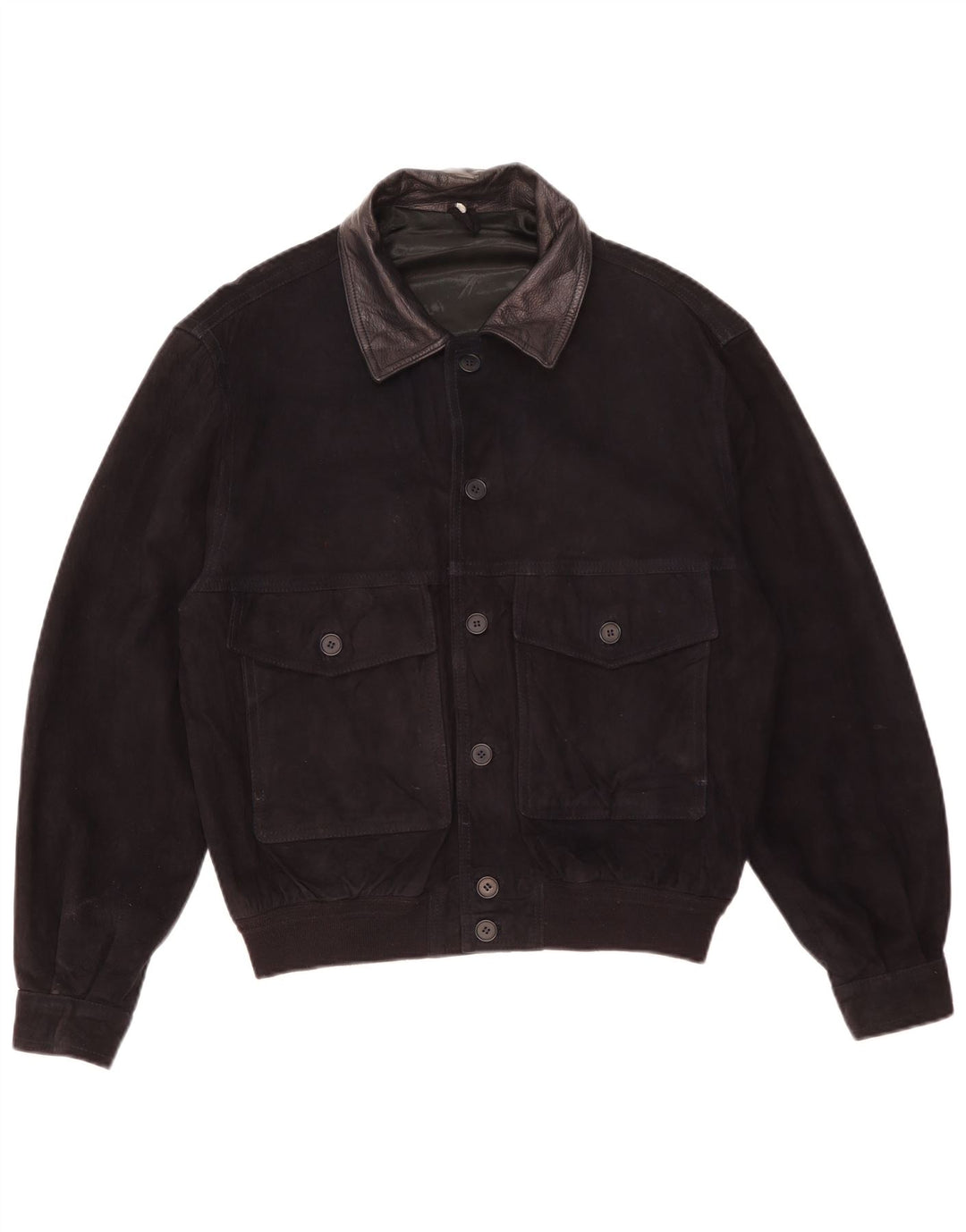 Vintage Ανδρικό Suede Bomber Jacket IT 52 XL Μαύρο Δερμάτινο