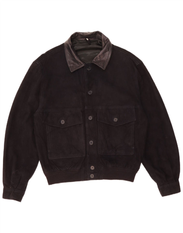 Vintage Ανδρικό Suede Bomber Jacket IT 52 XL Μαύρο Δερμάτινο