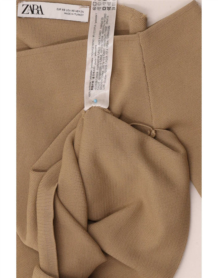 Zara Womens Crop Off Shoulder Top UK 4 XS Beige Polyester