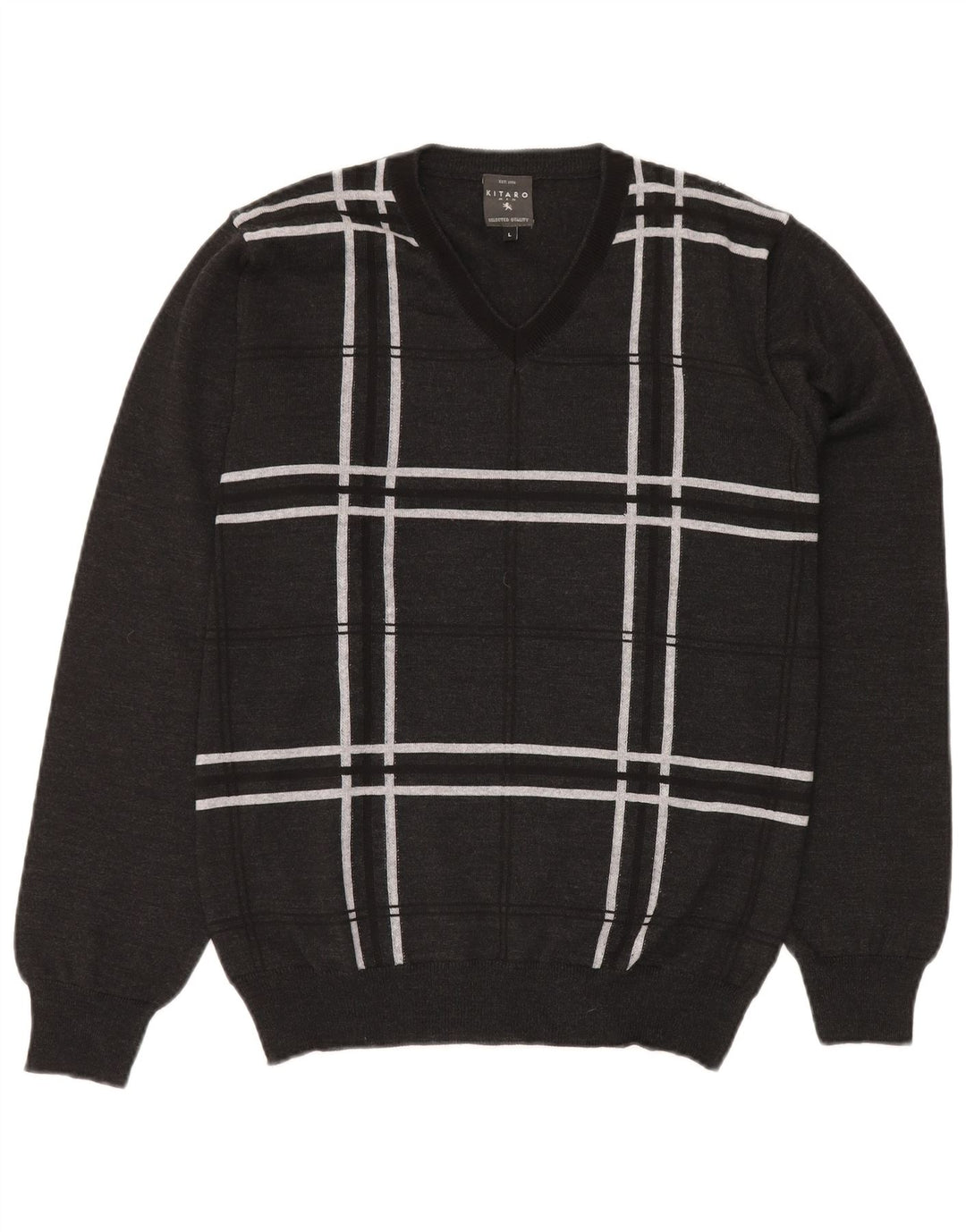 KITARO Ανδρικό πουλόβερ με λαιμόκοψη με λαιμόκοψη μεγάλο γκρι μαλλί