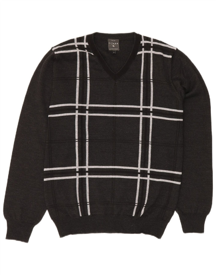 KITARO Ανδρικό πουλόβερ με λαιμόκοψη με λαιμόκοψη μεγάλο γκρι μαλλί