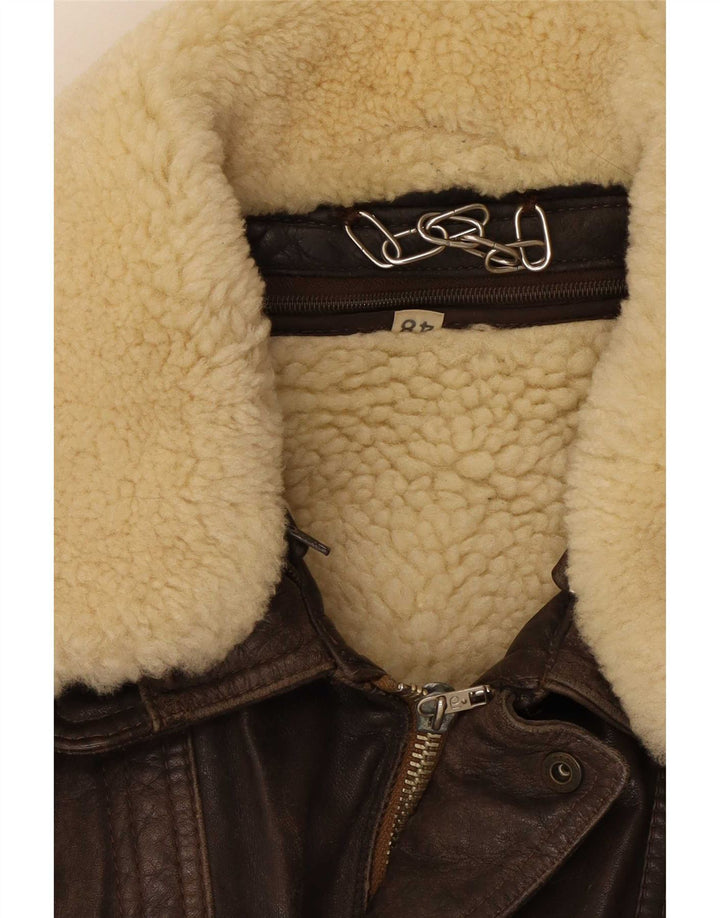 Vintage Ανδρικό Δερμάτινο Μπουφάν Shearling IT 48 Μεσαίο Καφέ