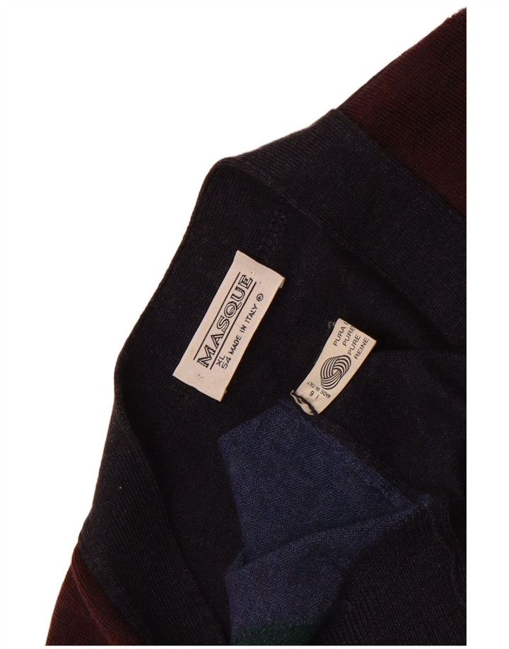 Ανδρικό πουλόβερ vintage ζακέτα IT 54 XL Navy Blue Colorblock μαλλί