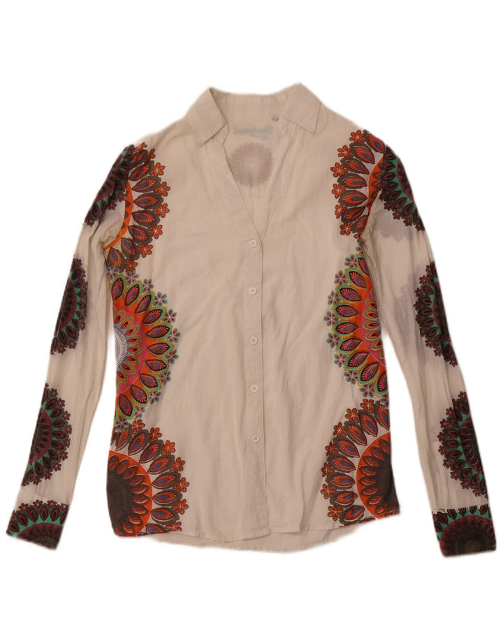 DESIGUAL Γυναικείο γραφικό πουκάμισο UK 6 XS Λευκό βαμβακερό Paisley