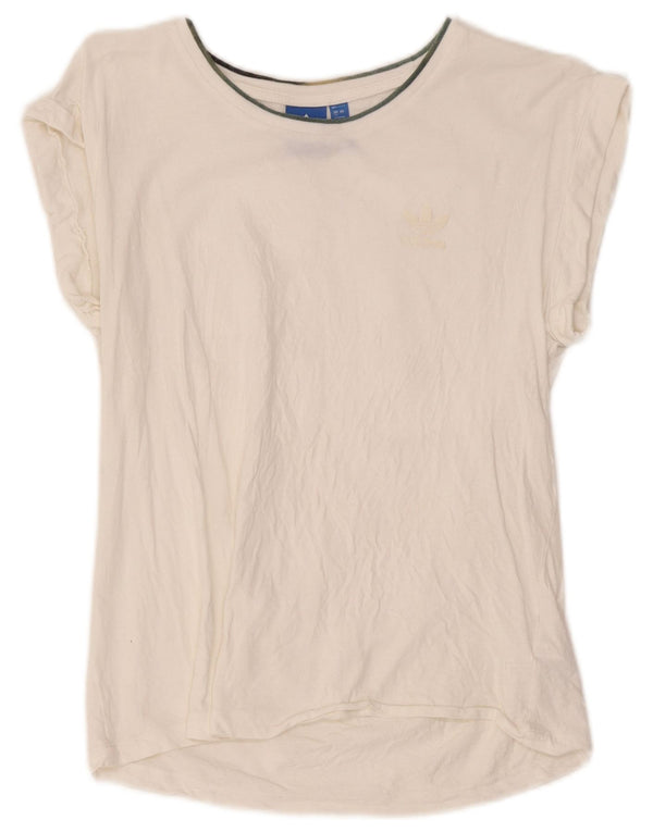 Γυναικείο γραφικό T-Shirt Adidas Top UK 12 μεσαίο λευκό βαμβακερό