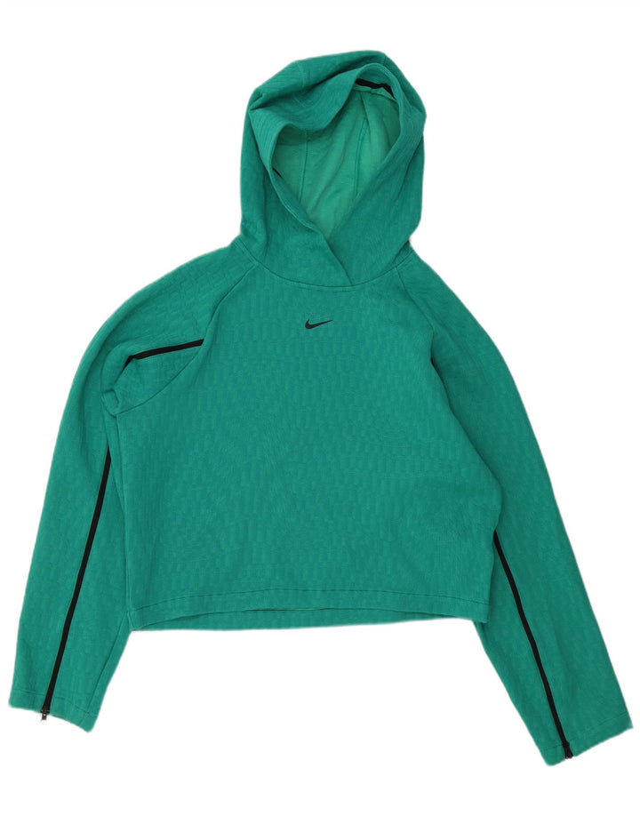 Γυναικεία NIKE Crop Hoodie Jumper UK 10 Small Green Polyester