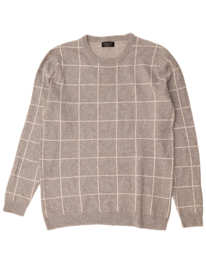 Ανδρικό πουλόβερ Zara Crew Neck Jumper XL Grey Check Nylon