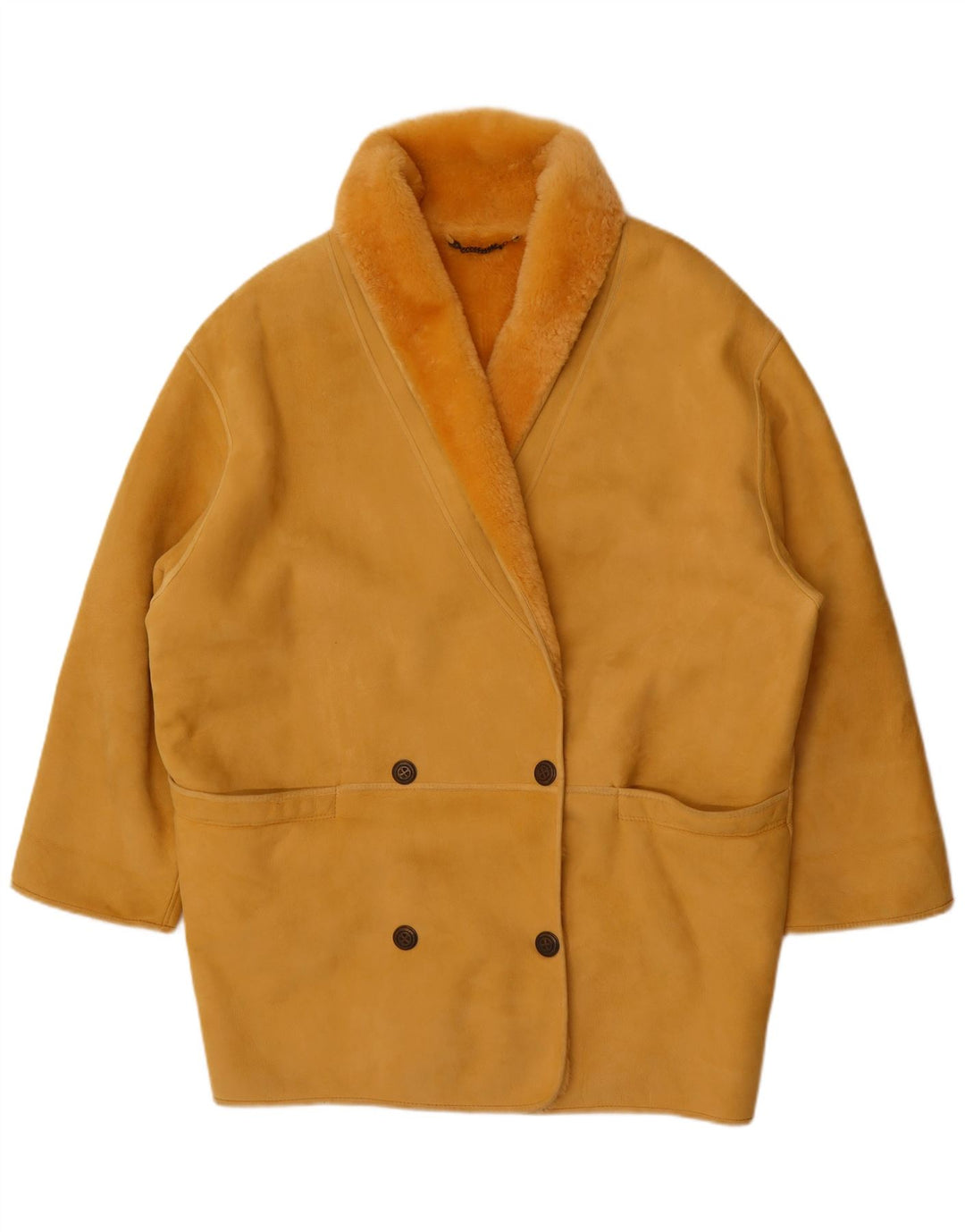 Vintage Γυναικείο Παλτό Shearling με διπλό στήθος IT 44 Medium Yellow