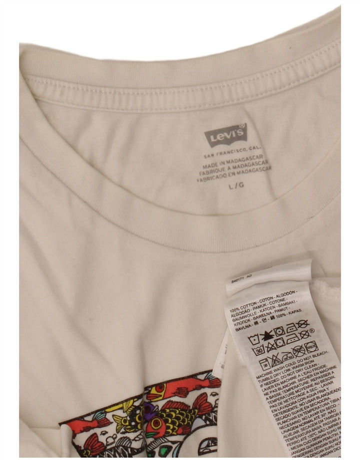 Γυναικείο γραφικό μπλουζάκι Levi's Top UK 16 μεγάλο λευκό βαμβακερό