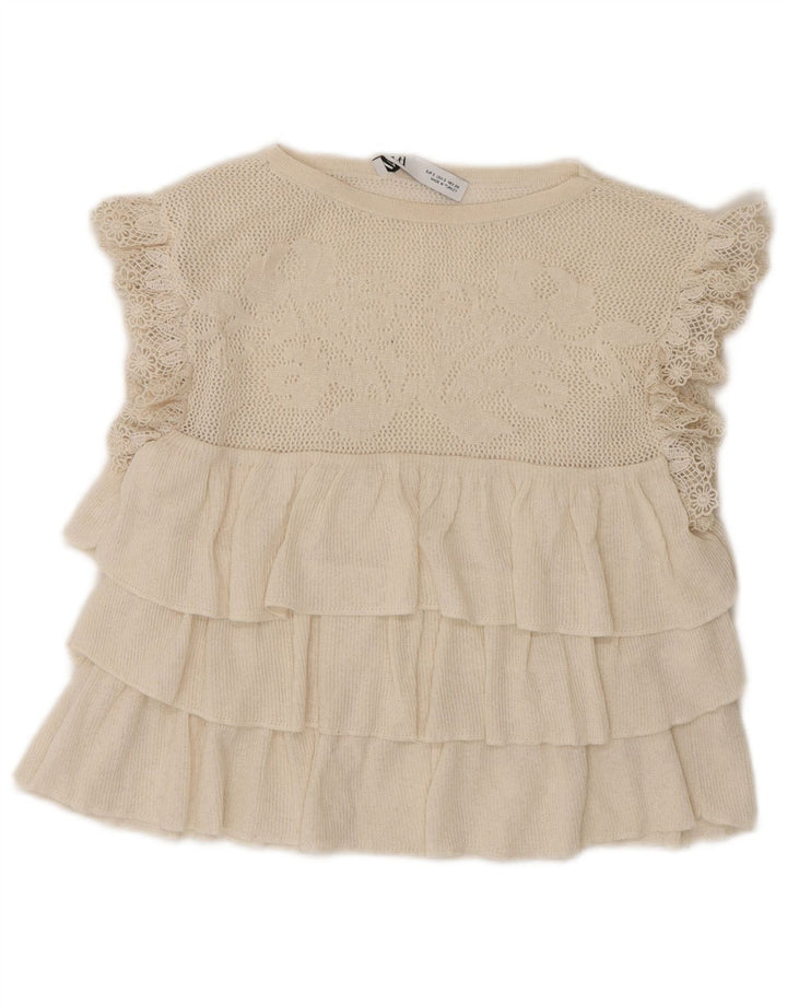 Zara Γυναικεία Αμάνικη Μπλούζα Τοπ UK 8 Small Off White Πολυεστέρας