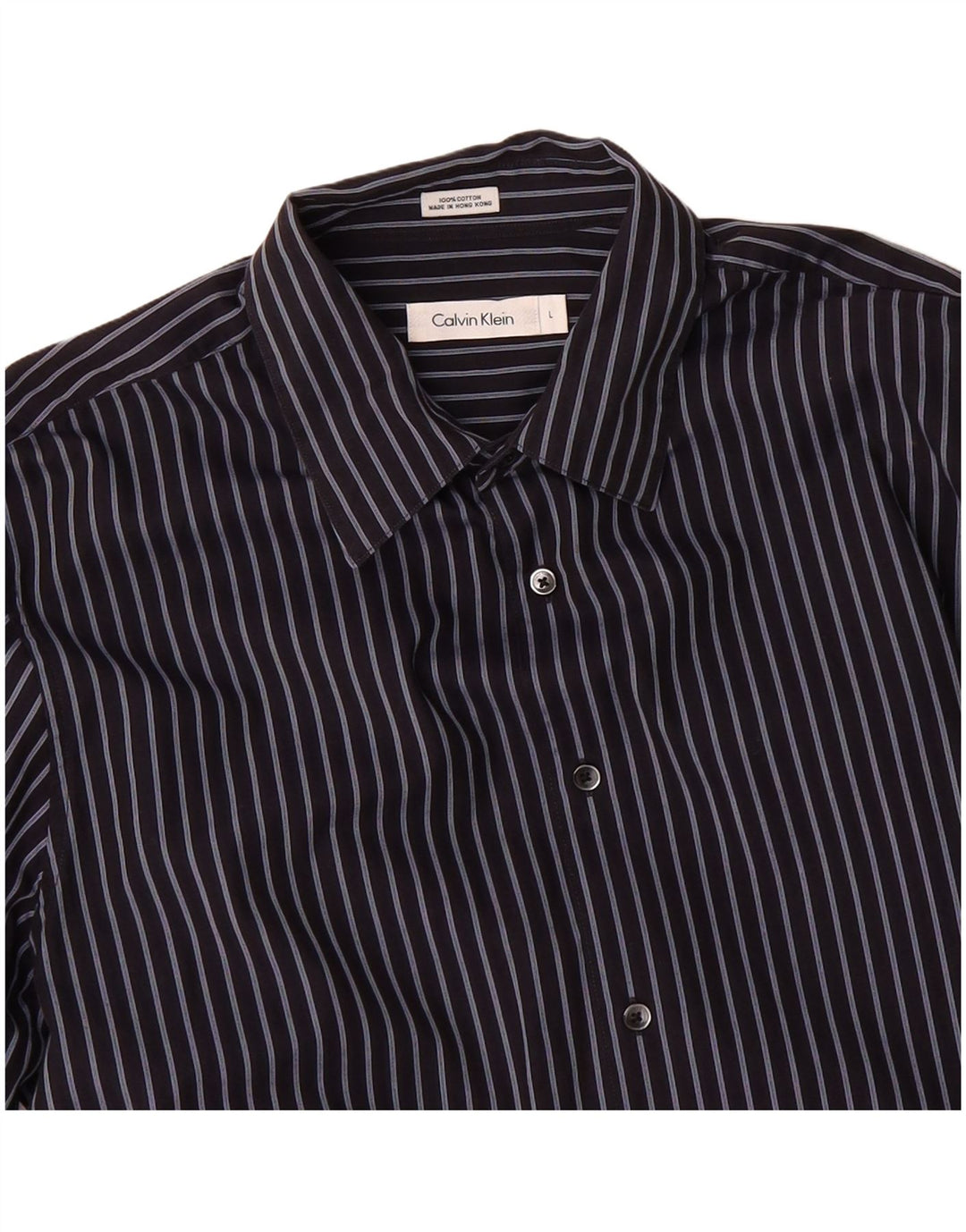 CALVIN KLEIN Mens Formal Shirt Large Navy Blue Striped Cotton