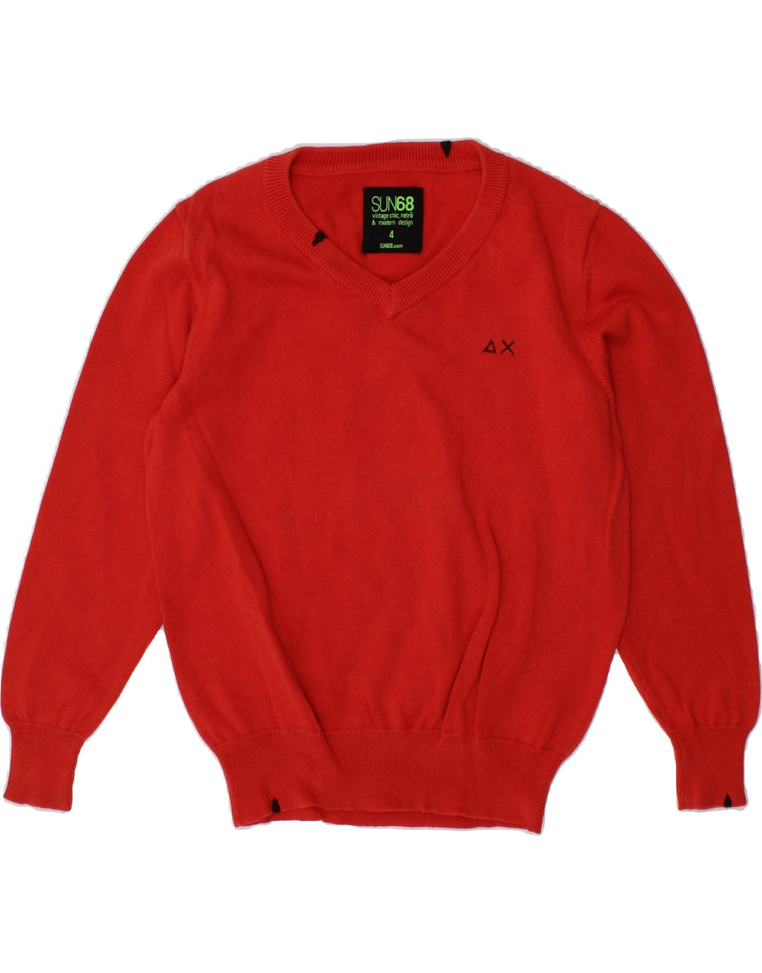 SUN68 Boys V-Neck Jumper Sweater 3-4 Years Red Cotton Vintage Sun68 and Second-Hand Sun68 from Messina Hembry 