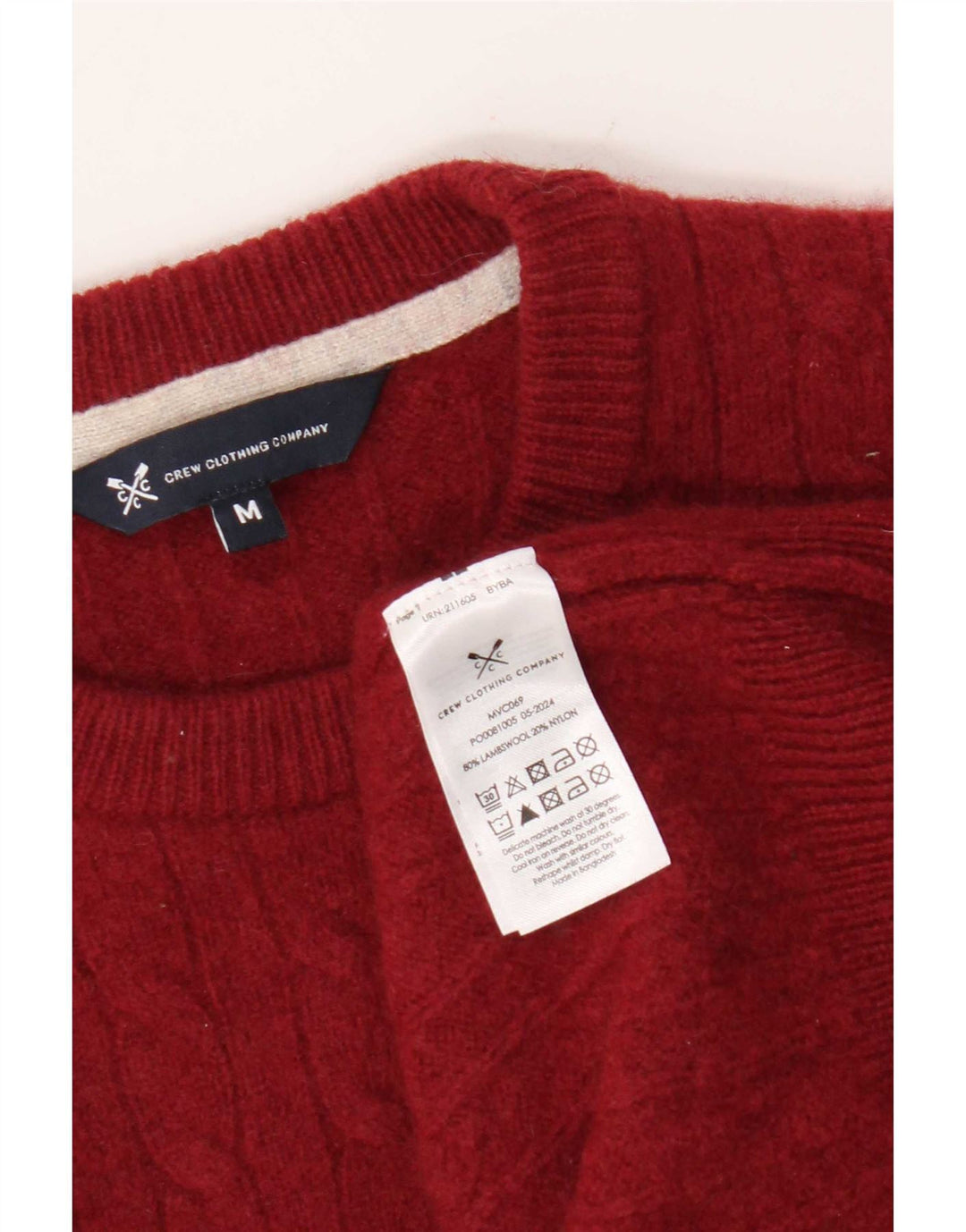 Crew Clothing Ανδρικό πουλόβερ με λαιμό μεσαίο κόκκινο μαλλί αρνιού