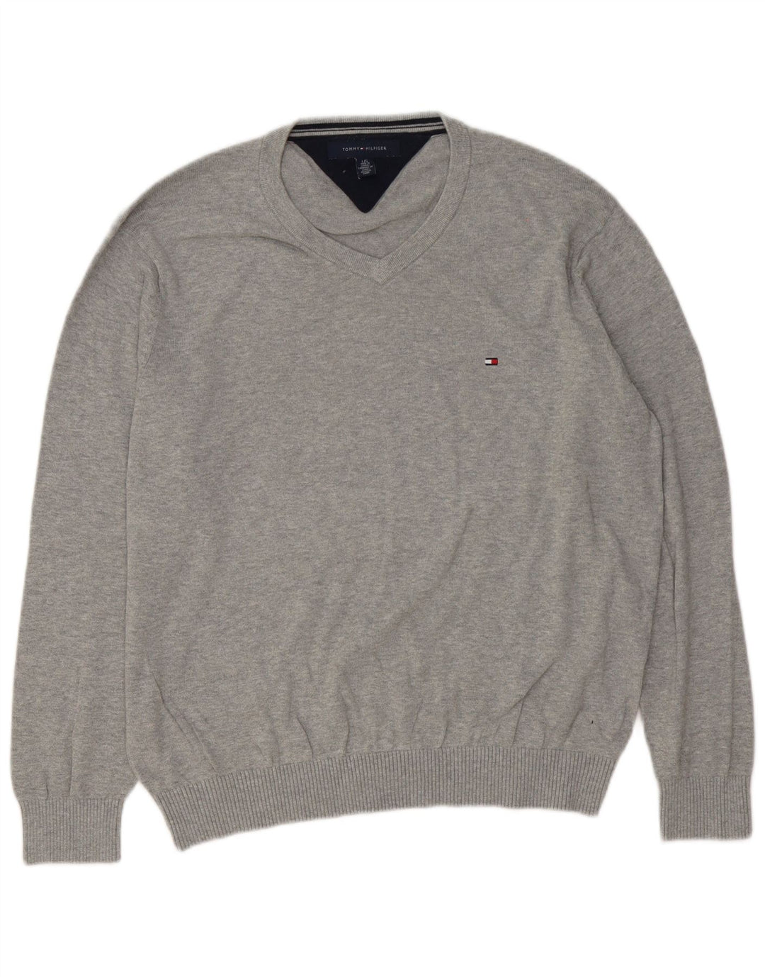 Tommy Hilfiger Ανδρικό πουλόβερ με λαιμόκοψη με λαιμόκοψη μεγάλο γκρι βαμβακερό