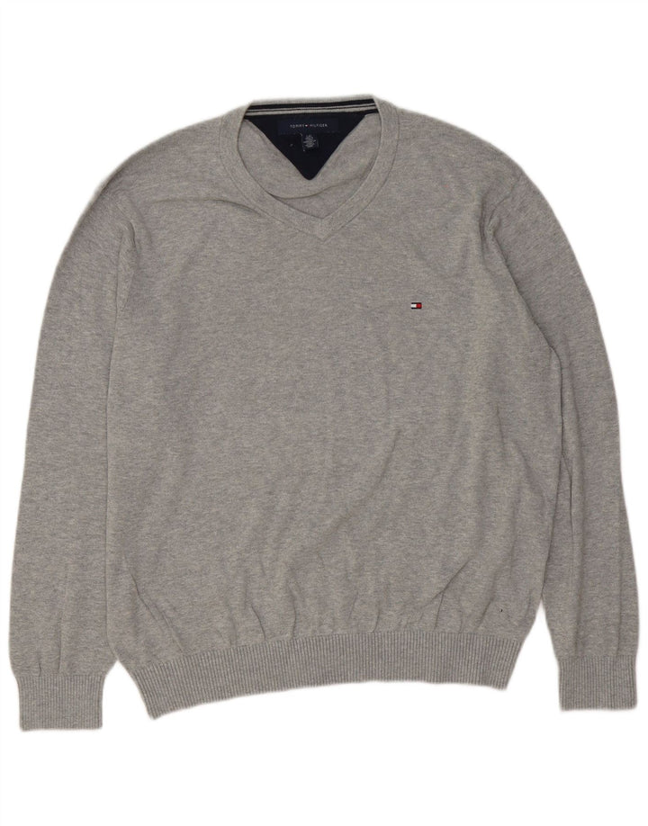 Tommy Hilfiger Ανδρικό πουλόβερ με λαιμόκοψη με λαιμόκοψη μεγάλο γκρι βαμβακερό