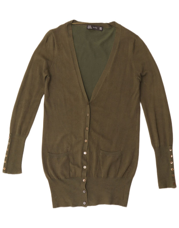 Zara Γυναικεία Ζακέτα Longline UK 12 Medium Khaki Rayon