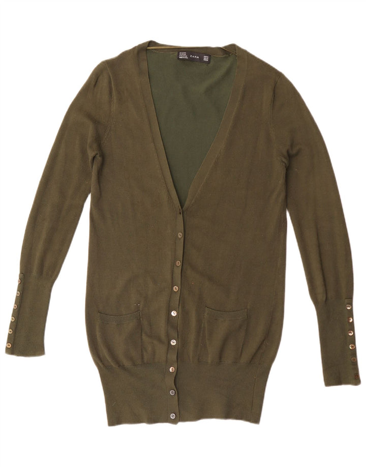 Zara Γυναικεία Ζακέτα Longline UK 12 Medium Khaki Rayon