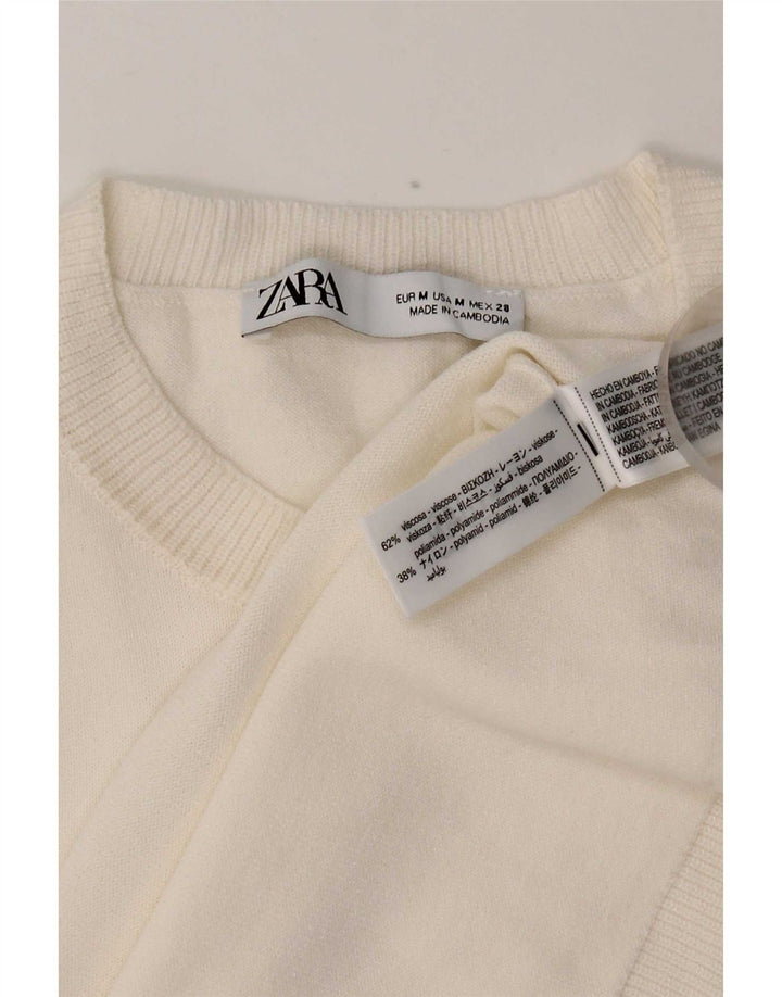 Zara Γυναικείο T-Shirt Top UK 14 Medium White Viscose