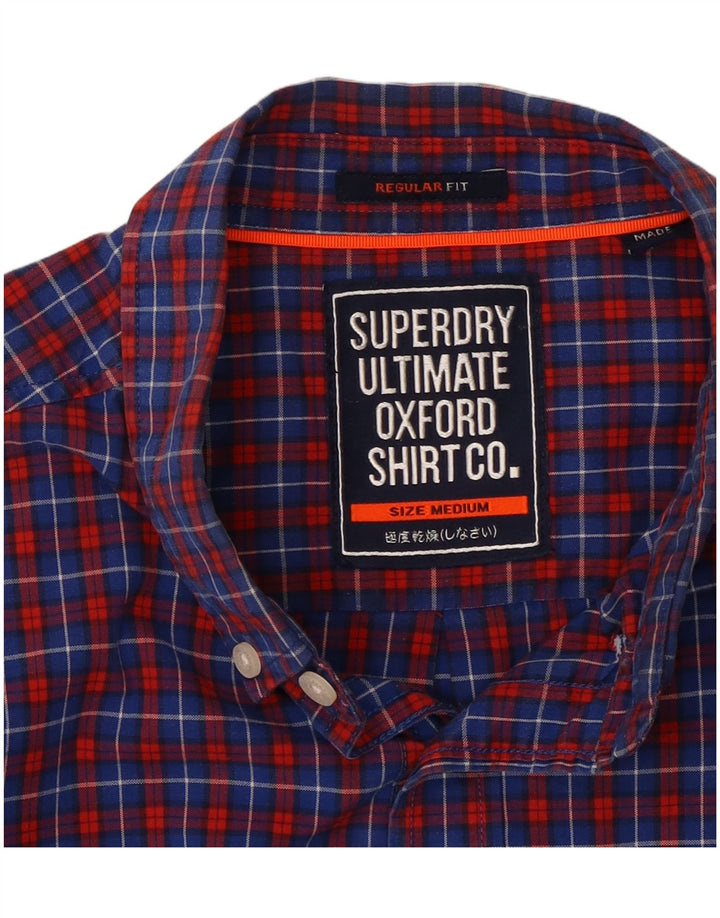 Ανδρικό πουκάμισο SUPERDRY Μεσαίο μπλε βαμβακερό καρέ