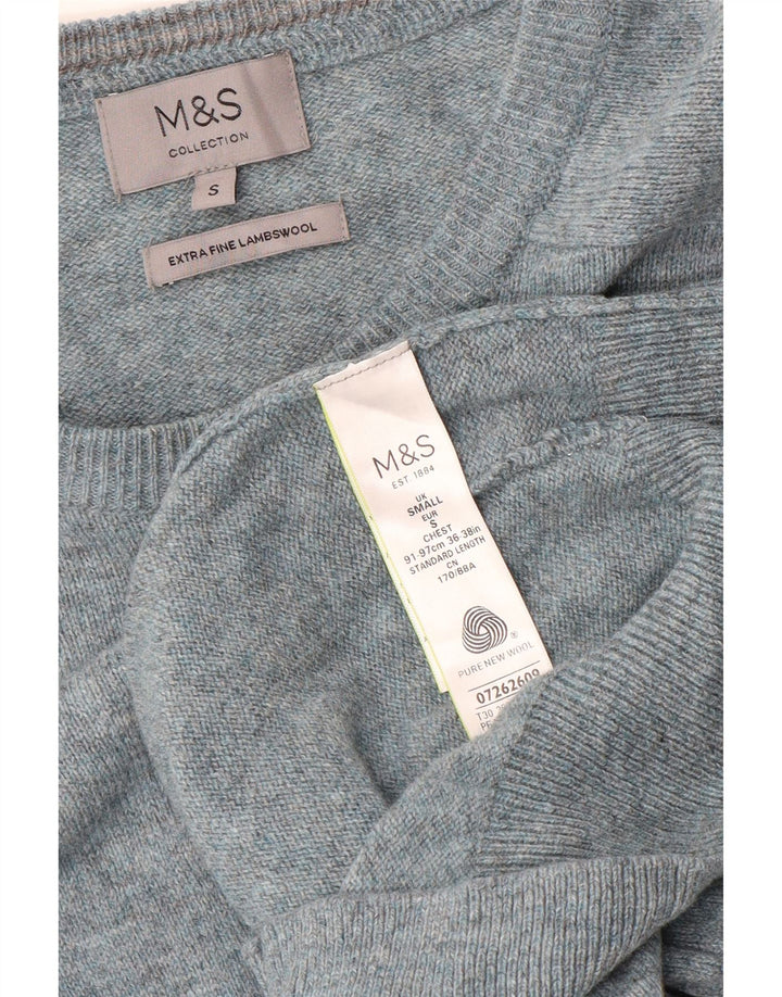 Marks & Spencer Ανδρικό πουλόβερ πουλόβερ με λαιμό σκάφος Μικρό μπλε μαλλί αρνιού
