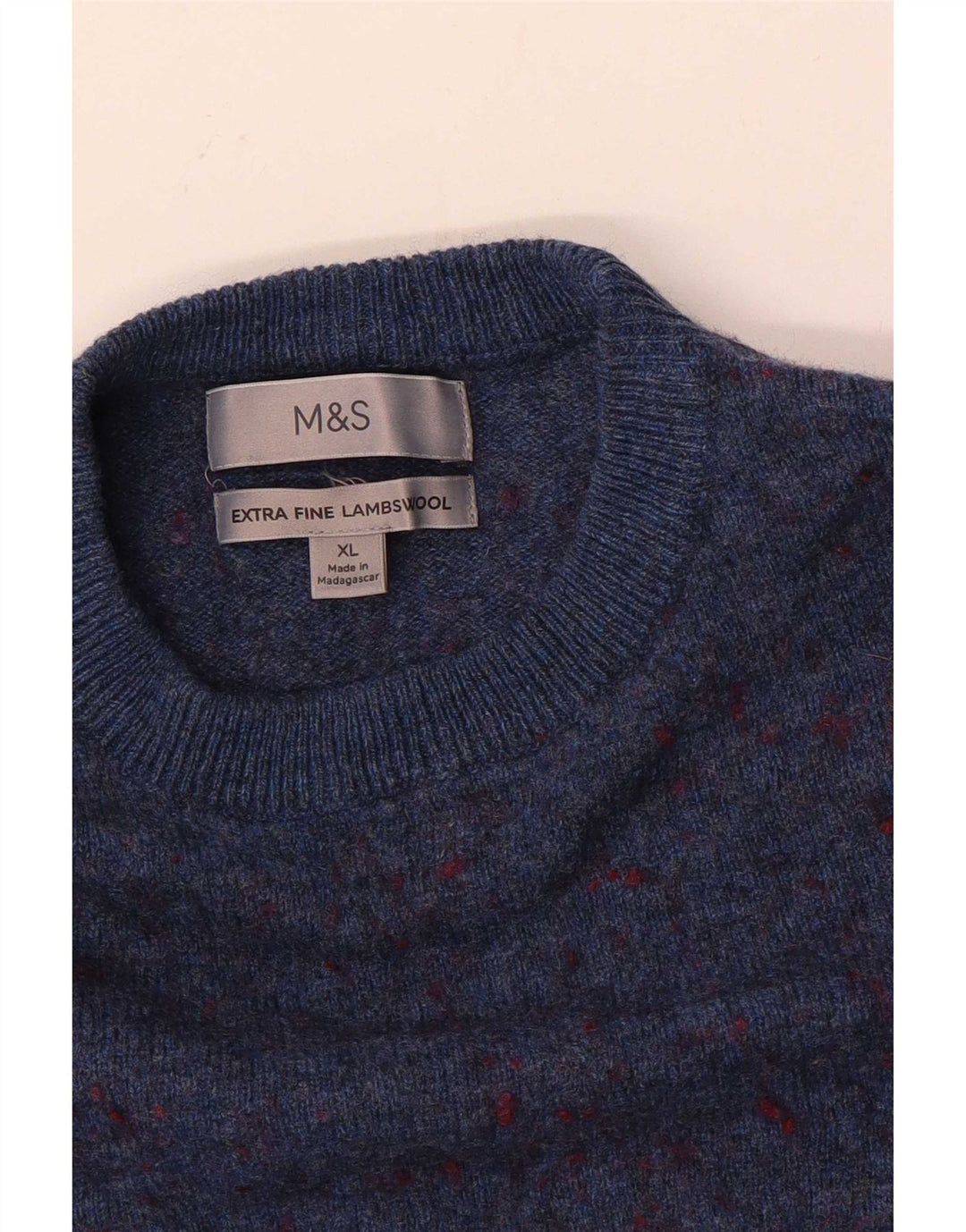 Marks & Spencer Ανδρικό πουλόβερ με λαιμόκοψη XL Μαλλί με μπλε φλύκταινες