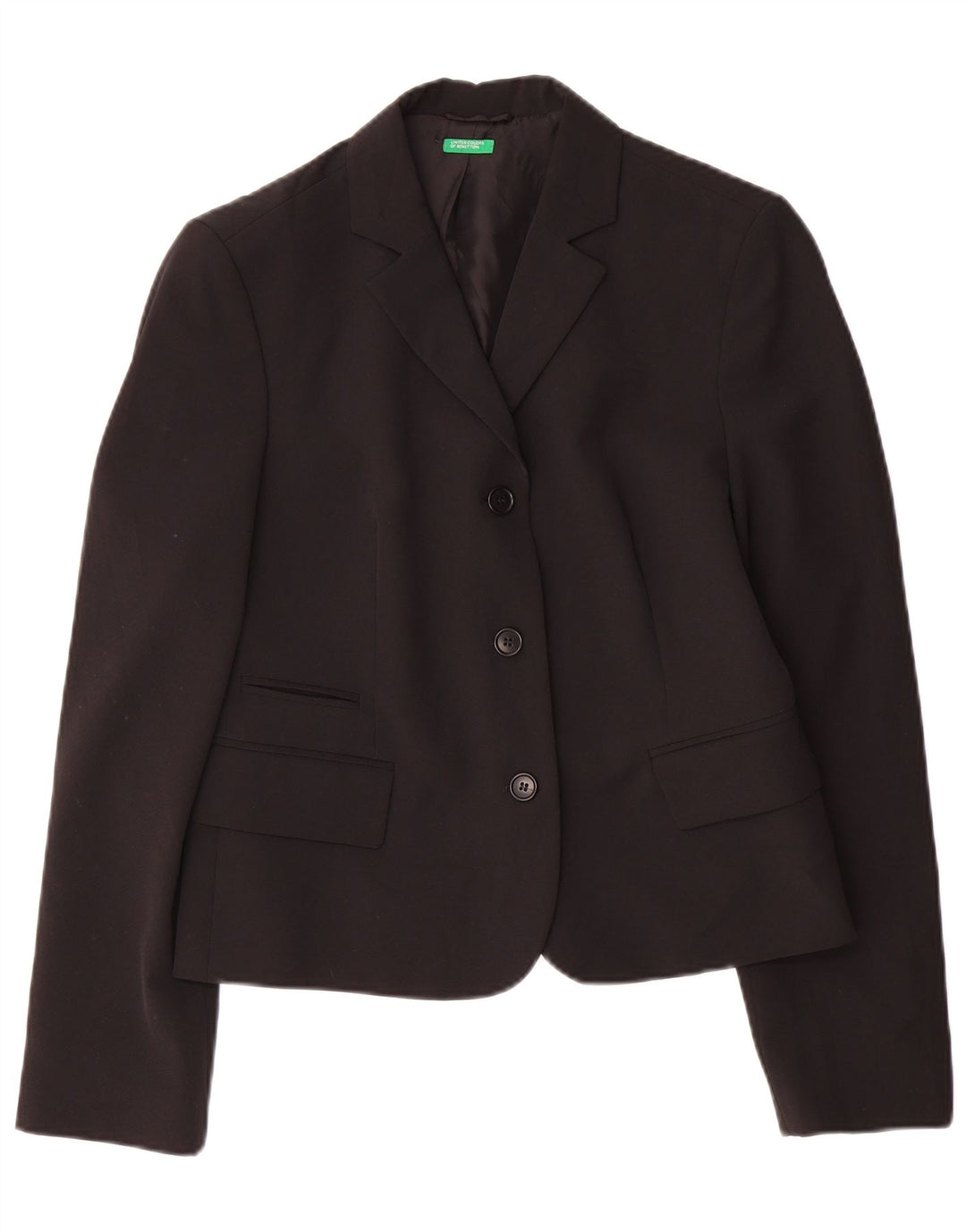 BENETTON Γυναικείο Μπουφάν Blazer 3 Κουμπιών IT 44 Μεσαίο Μαύρο Πολυεστέρας