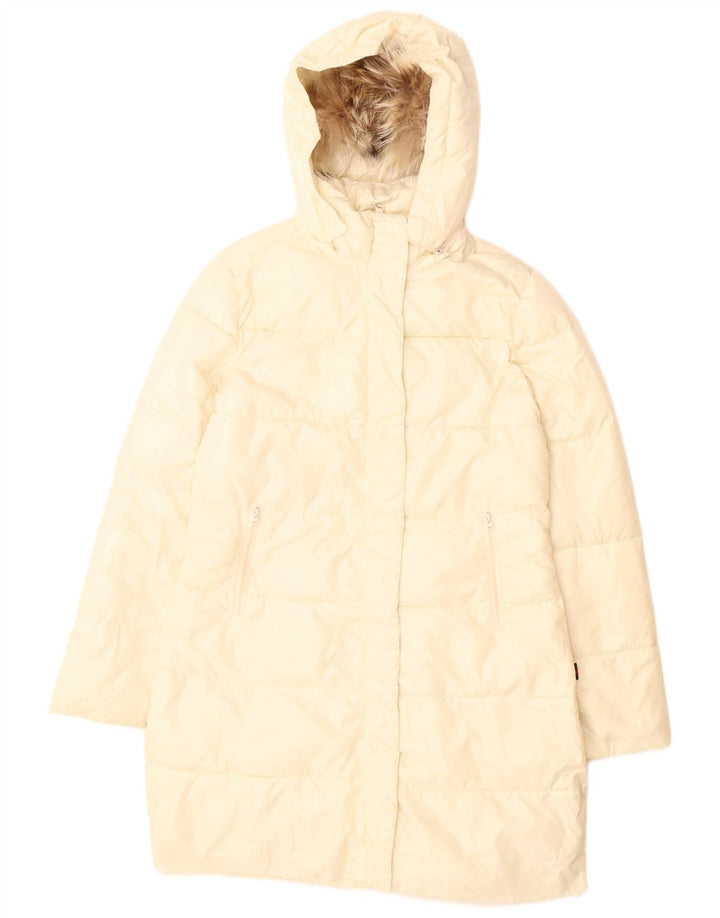 Kappa Γυναικείο παλτό με κουκούλα UK 12 Medium Off White Polyester