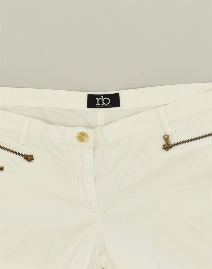 ROCCOBAROCCO Womens Slim Casual Trousers W34 L31  White Cotton | Vintage Roccobarocco | Thrift | Second-Hand Roccobarocco | Used Clothing | Messina Hembry 