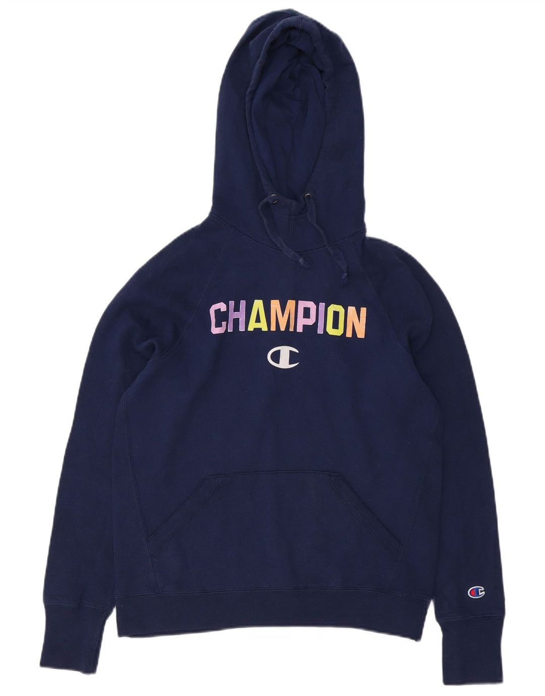 Champion Womens Graphic Oversized Hoodie Jumper UK 10 Small Navy Blue