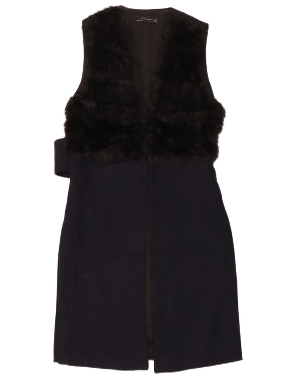 Zara γυναικείο αμάνικο φόρεμα UK 10 Small Navy Blue Colorblock μαλλί