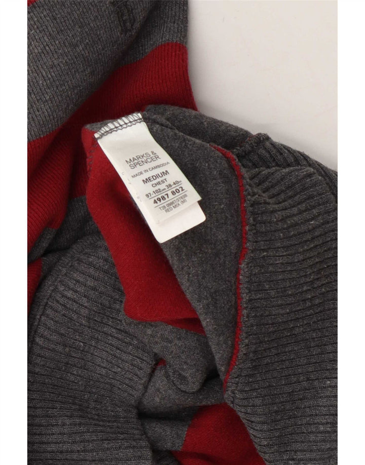 Marks & Spencer Ανδρικό πουλόβερ με φερμουάρ, μεσαίο γκρι βαμβακερό ριγέ