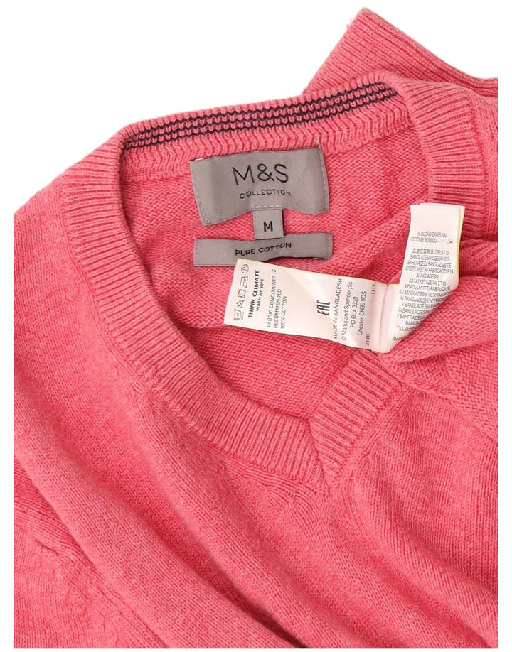 Marks & Spencer Ανδρικό πουλόβερ με λαιμόκοψη σε μεσαίο ροζ βαμβακερό
