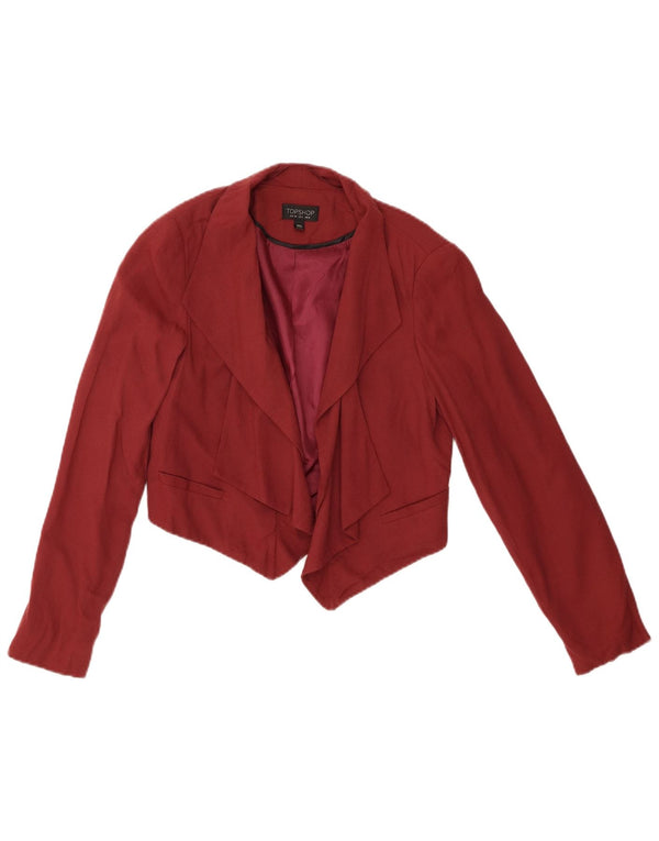 Topshop Womens Crop Open Blazer Jacket UK 8 Small Maroon Viscose