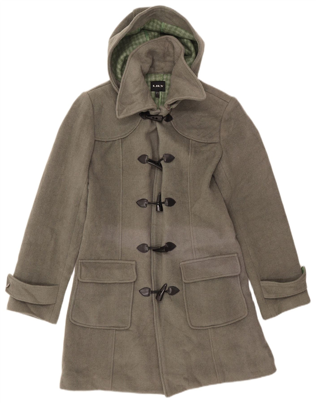 VINTAGE Γυναικείο παλτό Duffle με κουκούλα UK 16 Large Grey Wool