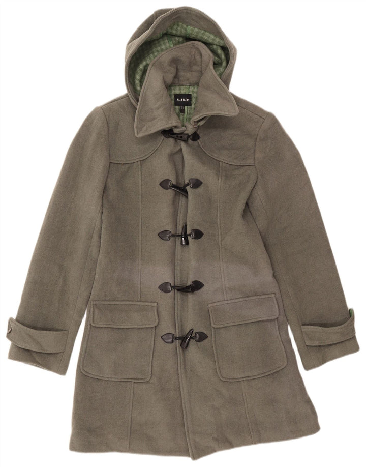 VINTAGE Γυναικείο παλτό Duffle με κουκούλα UK 16 Large Grey Wool