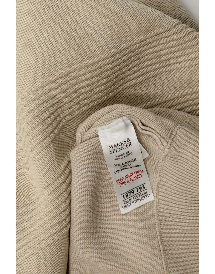 Marks & Spencer Ανδρικό πουλόβερ με φερμουάρ 2XL Μπεζ βαμβακερό