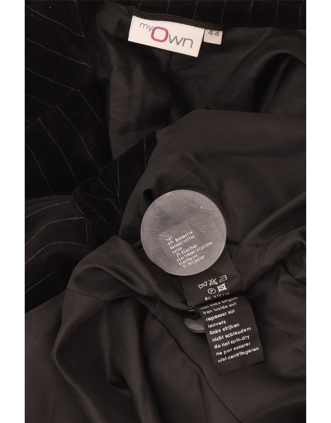 My Own Womens Velvet 2 Button Blazer Jacket IT 44 Medium Black Pinstripe
